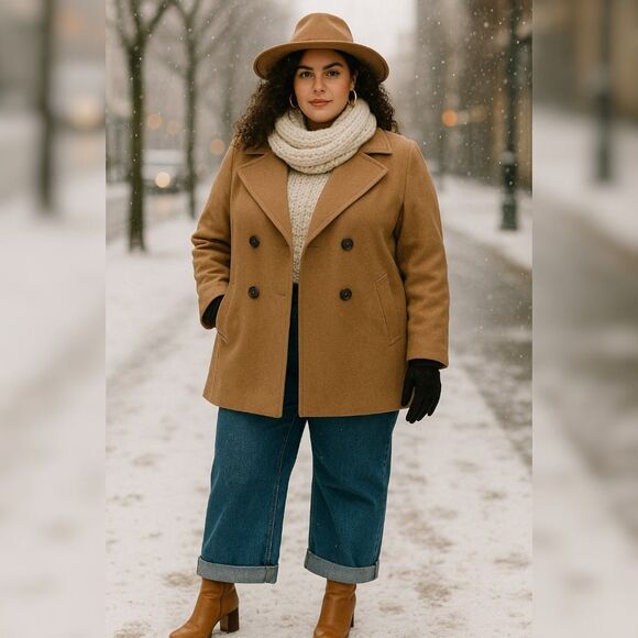 NWT Ava & Viv Camel Wool Blend Peacoat 4X Double Breasted Classic Winter Coat - Picture 1 of 10